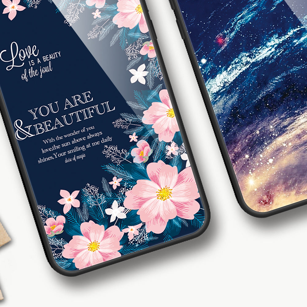 For Huawei P60 Anti-Scratch Tempered Glass Back Cover PC+TPU Pattern Printing Phone Case