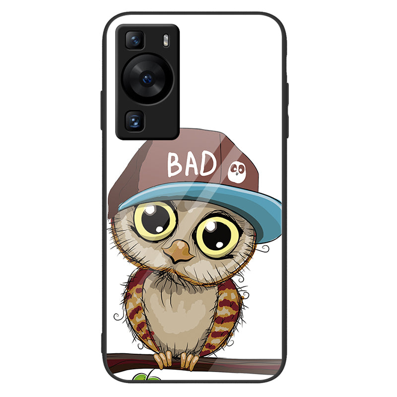 For Huawei P60 Anti-Scratch Tempered Glass Back Cover PC+TPU Pattern Printing Phone Case