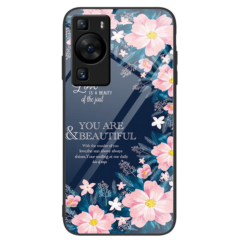 For Huawei P60 Anti-Scratch Tempered Glass Back Cover PC+TPU Pattern Printing Phone Case