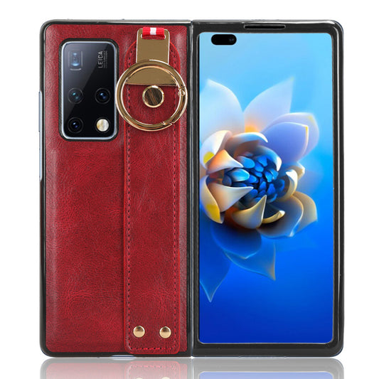 For Huawei Mate X2 4G / 5G Leather Coated PC+TPU Hybrid Phone Case Wristband Bottle Opener Cover with Neck Strap