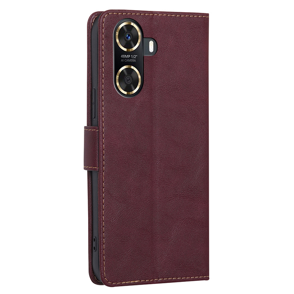 For Huawei Enjoy 60 RFID Blocking Wallet Stand Case Cowhide Texture Leather Phone Cover