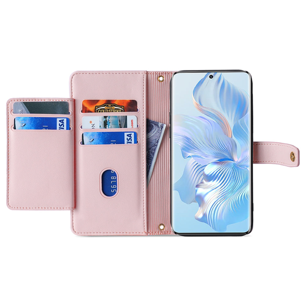 For Honor X40 5G / X9a 5G / Magic5 Lite 5G Leather Wallet Cover Zipper Pocket Phone Stand Case with 2 Straps