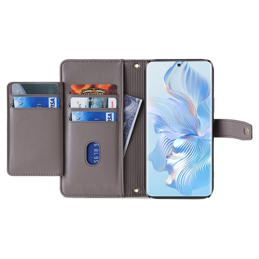 For Honor X40 5G / X9a 5G / Magic5 Lite 5G Leather Wallet Cover Zipper Pocket Phone Stand Case with 2 Straps