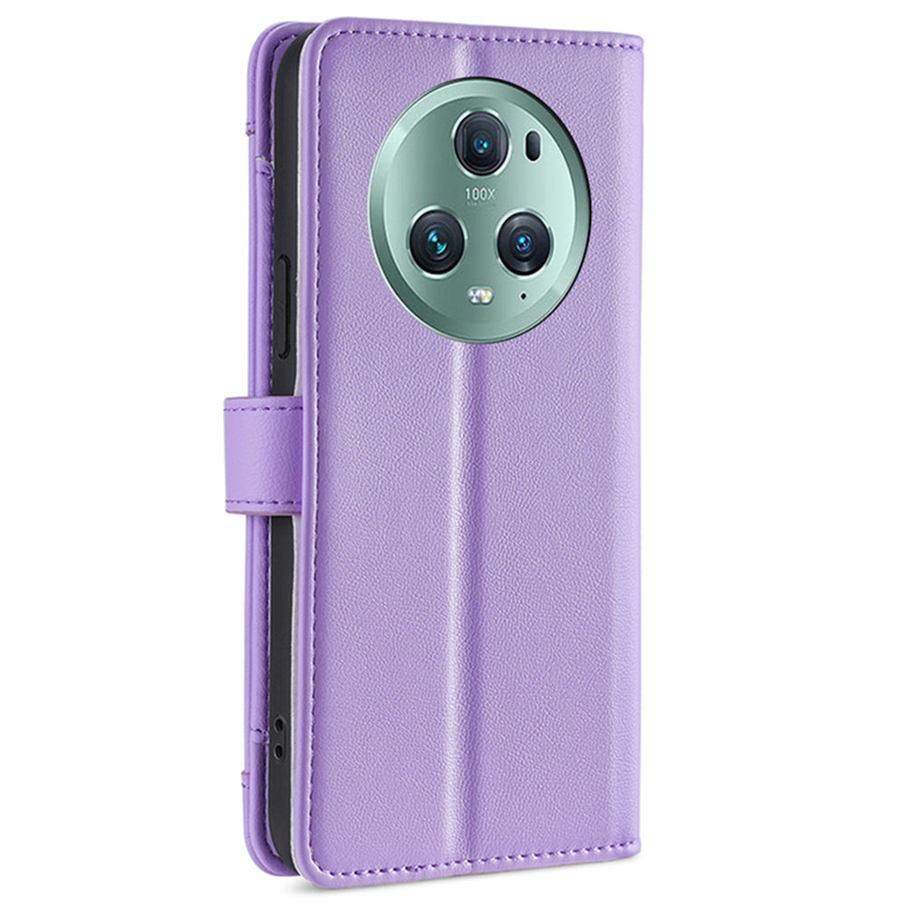 For Honor Magic5 Pro Phone Stand Leather Case Drop-proof Zipper Pocket Wallet Cover with 2 Straps