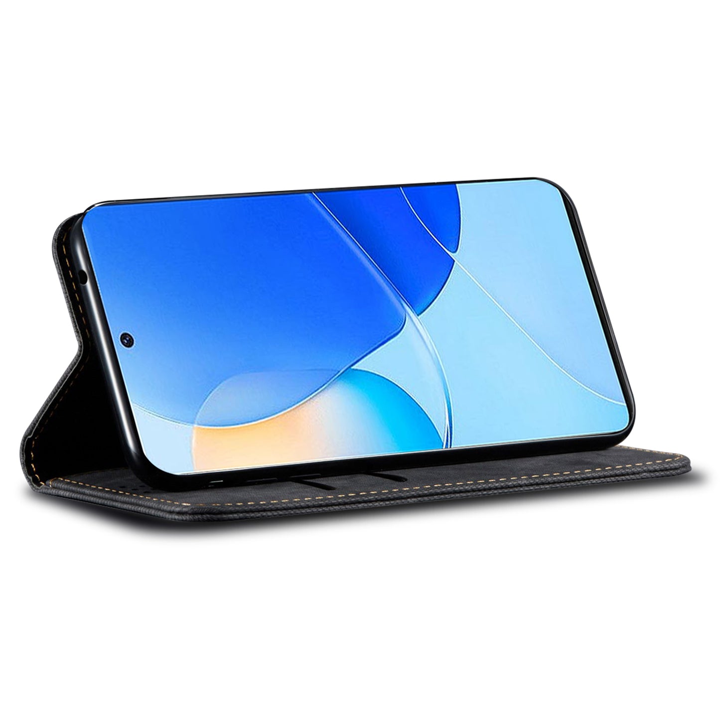 For Huawei nova 11 Wallet Stand Phone Case PU Leather Jeans Cloth Texture Phone Cover