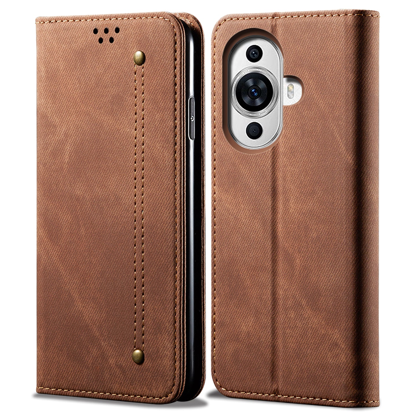 For Huawei nova 11 Wallet Stand Phone Case PU Leather Jeans Cloth Texture Phone Cover