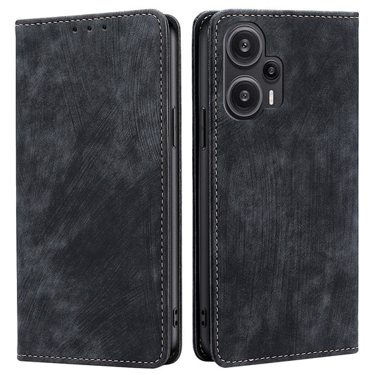 Textured Phone Cover for Xiaomi Redmi Note 12 Turbo / Poco F5 5G RFID Blocking Wallet Magnetic Leather Flip Stand Case