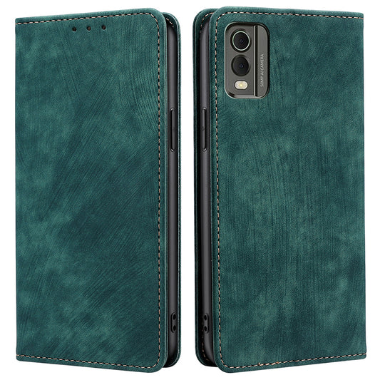Anti-scratch Phone Cover for Nokia C32 RFID Blocking Textured Wallet Magnetic Leather Flip Stand Case