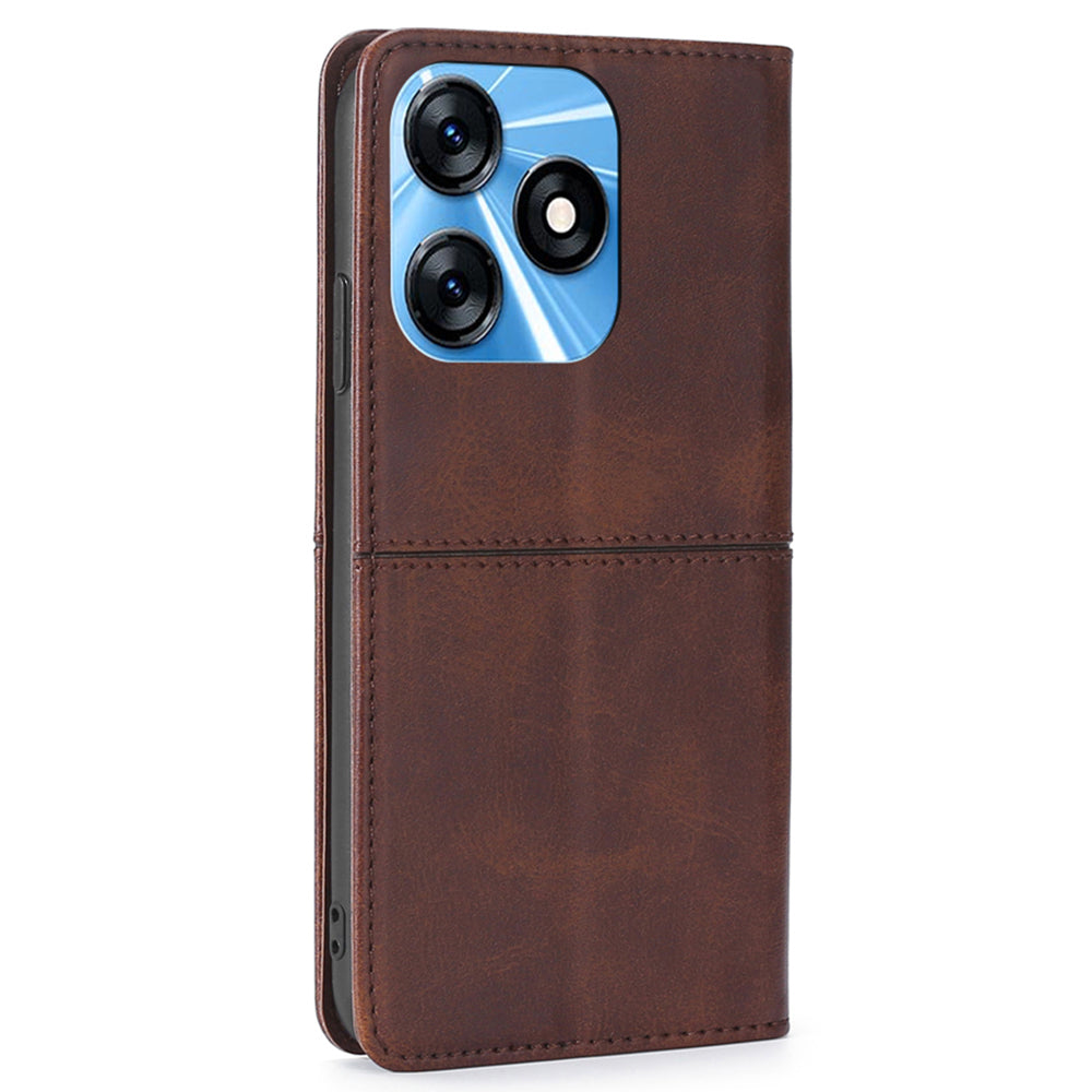 For Tecno Spark 10 4G Phone Cover with Card Slots Cowhide Texture PU Leather Stand Phone Case