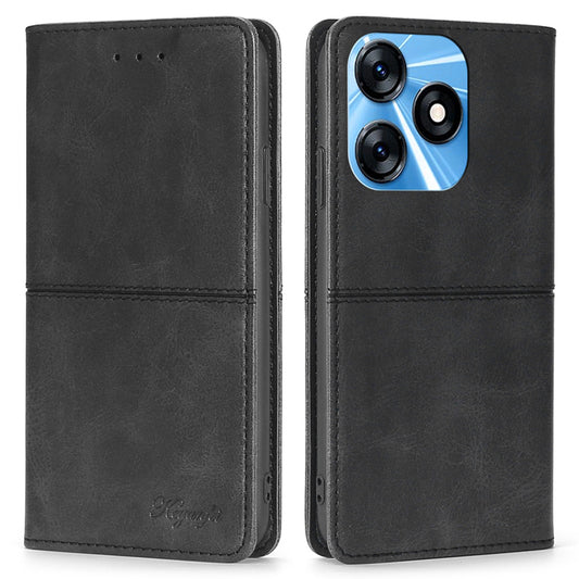 For Tecno Spark 10 4G Phone Cover with Card Slots Cowhide Texture PU Leather Stand Phone Case