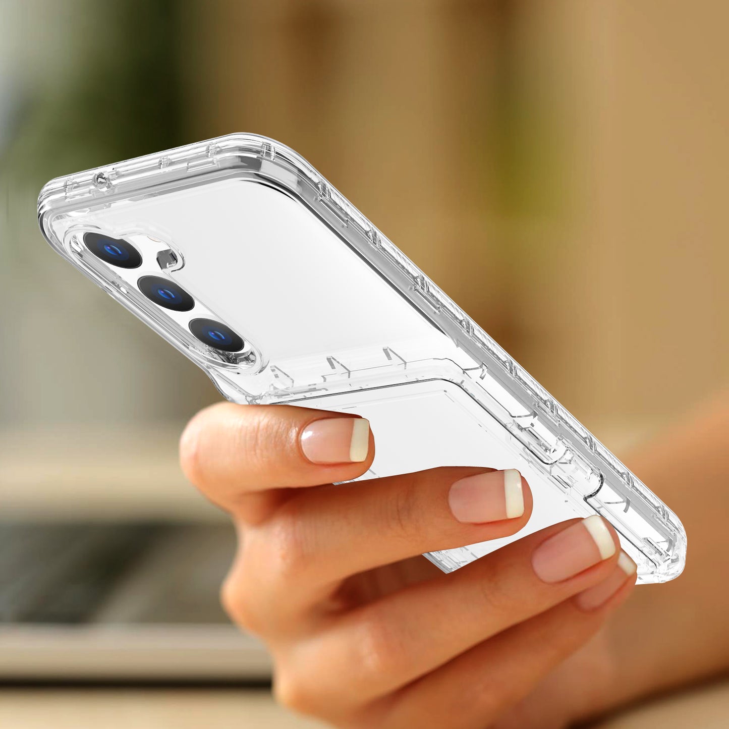 For Samsung Galaxy S23 Cardcase Series Card Holder Thick Phone Case Kickstand Mirror Function PC + TPU Cover