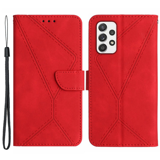HT05 For Samsung Galaxy A33 5G Cell Phone Wallet Stand Case Imprinted Line Leather Phone Cover