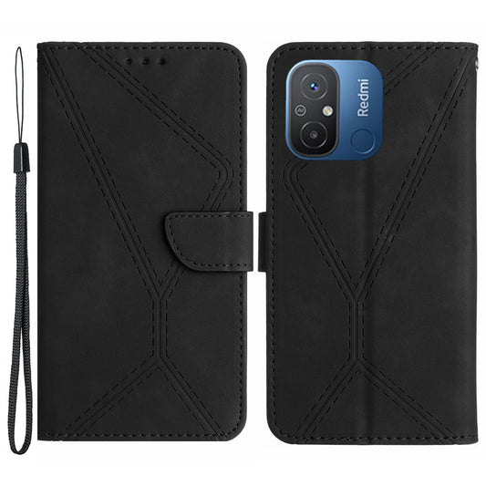 HT05 For Xiaomi Poco C55 4G / Redmi 11A 4G / 12C 4G Phone Case Wallet Stand Skin-touch Imprinted Line PU Leather Cover