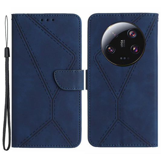 HT05 For Xiaomi 13 Ultra Imprinted Line Skin-touch Phone Case Wallet Stand PU Leather Cover