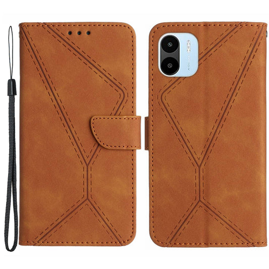 HT05 For Xiaomi Redmi A1 4G / A2 4G Stand Skin-touch Imprinted Line Phone Case Wallet Leather Cover