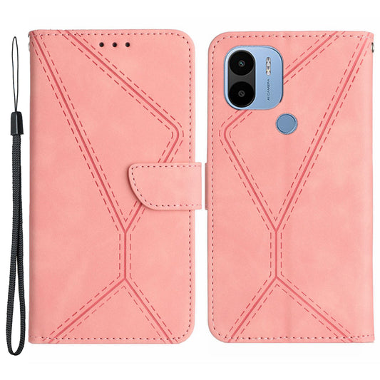 HT05 PU Leather Case for Xiaomi Redmi A1+ 4G / A2+ 4G / Poco C50 4G , Stand Imprinted Line Skin-touch Wallet Phone Cover