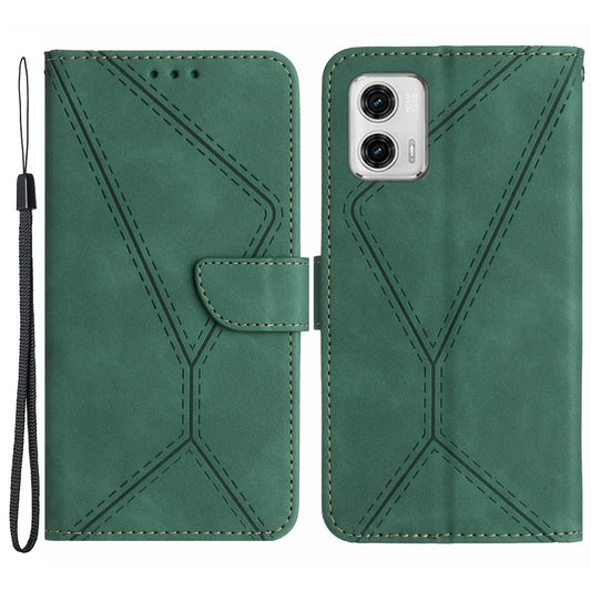 HT05 Skin-touch Phone Case for Motorola Moto G53 5G / G23 4G / G13 4G Leather Flip Cover Wallet Shell with Strap