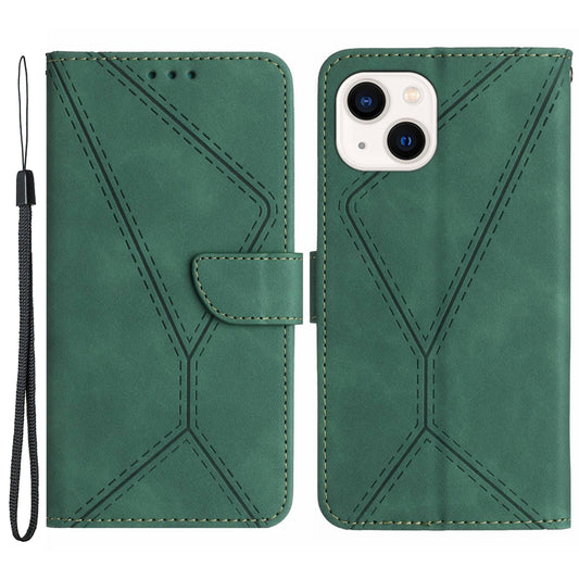 HT05 Full Protection Cover for iPhone 14 Plus Skin-touch PU Leather Wallet Phone Flip Case with Strap