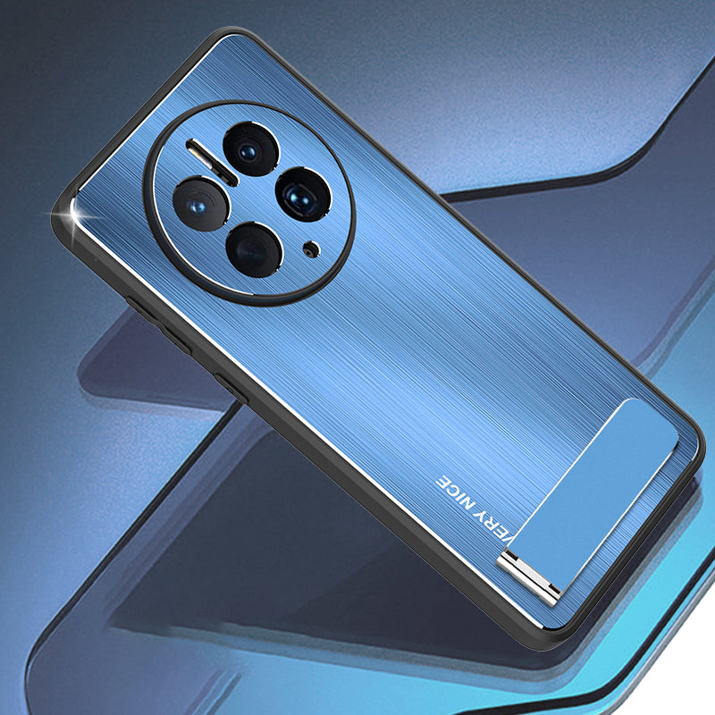 For Huawei Mate 50 Pro 4G Kickstand Phone Case Brushed Aluminium Alloy Back TPU Edge Shockproof Cover