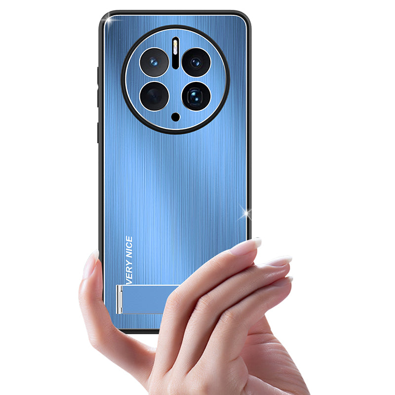 For Huawei Mate 50 Pro 4G Kickstand Phone Case Brushed Aluminium Alloy Back TPU Edge Shockproof Cover