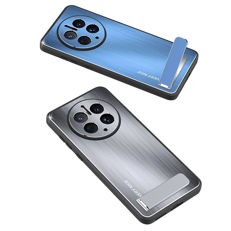 For Huawei Mate 50 Pro 4G Kickstand Phone Case Brushed Aluminium Alloy Back TPU Edge Shockproof Cover