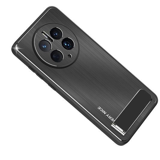 For Huawei Mate 50 Pro 4G Kickstand Phone Case Brushed Aluminium Alloy Back TPU Edge Shockproof Cover