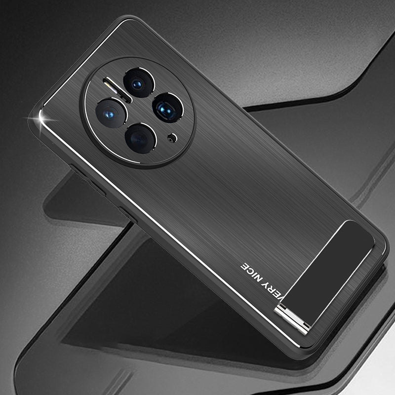 For Huawei Mate 50 Pro 4G Kickstand Phone Case Brushed Aluminium Alloy Back TPU Edge Shockproof Cover