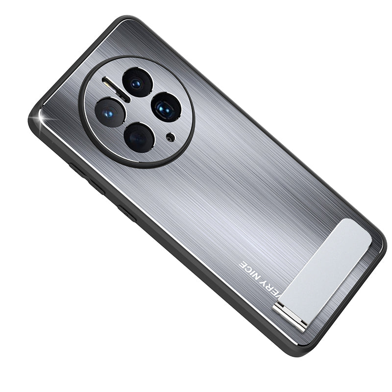 For Huawei Mate 50 Pro 4G Kickstand Phone Case Brushed Aluminium Alloy Back TPU Edge Shockproof Cover