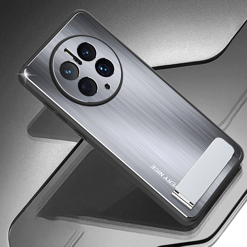 For Huawei Mate 50 Pro 4G Kickstand Phone Case Brushed Aluminium Alloy Back TPU Edge Shockproof Cover