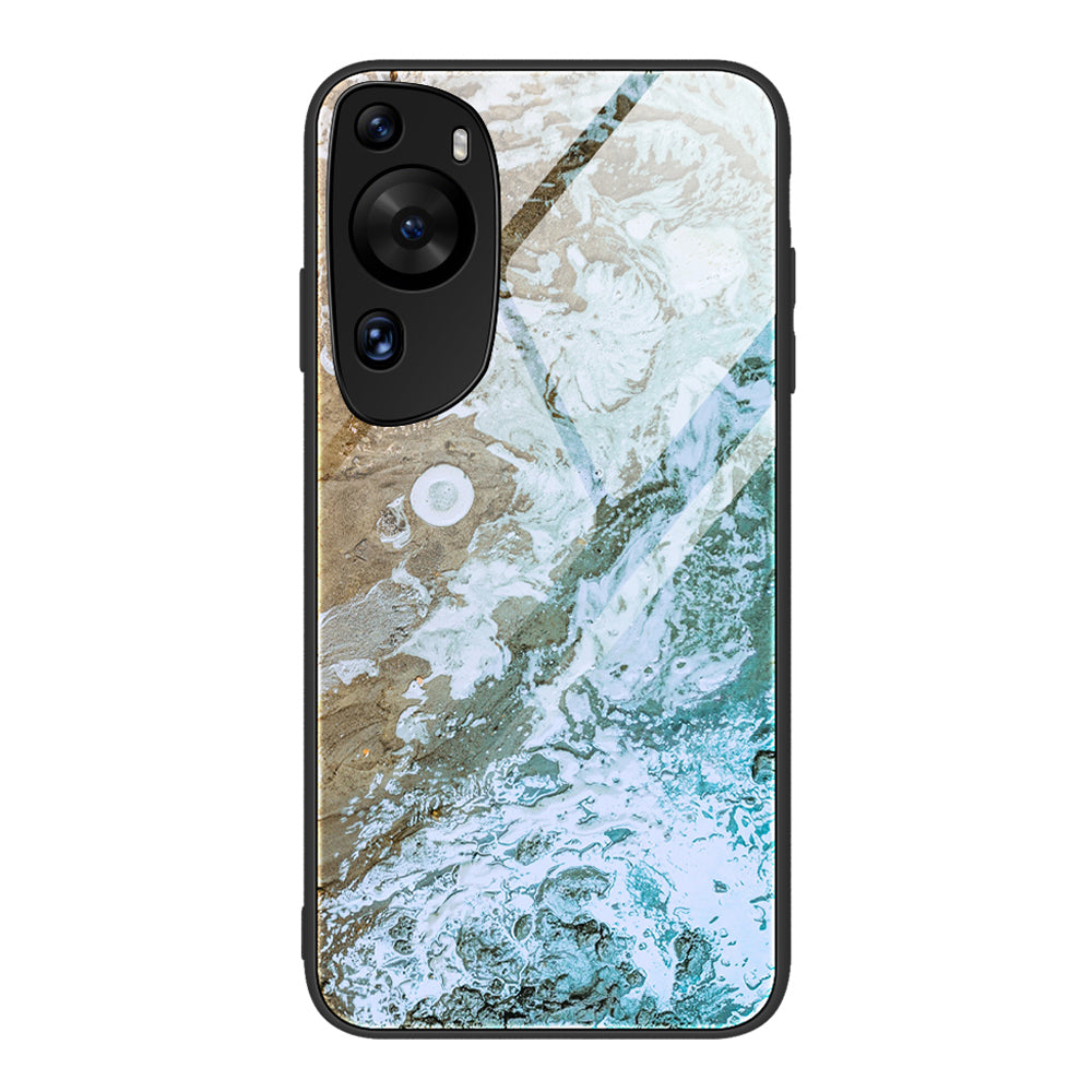 For Huawei P60 Art Shockproof Marble Pattern Tempered Glass Back Case PC+TPU Phone Cover