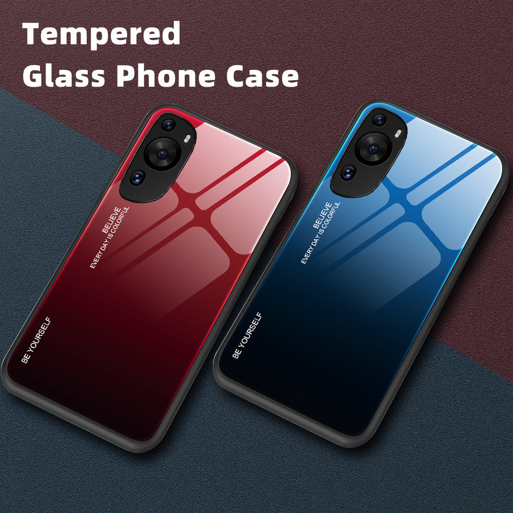 For Huawei P60 Art Gradient Color Phone Case Anti-Scratch Tempered Glass + PC + TPU Hybrid Cover