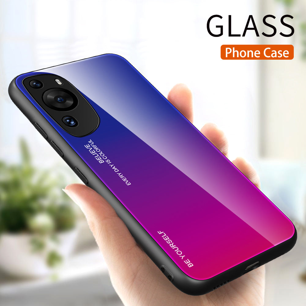 For Huawei P60 Art Gradient Color Phone Case Anti-Scratch Tempered Glass + PC + TPU Hybrid Cover