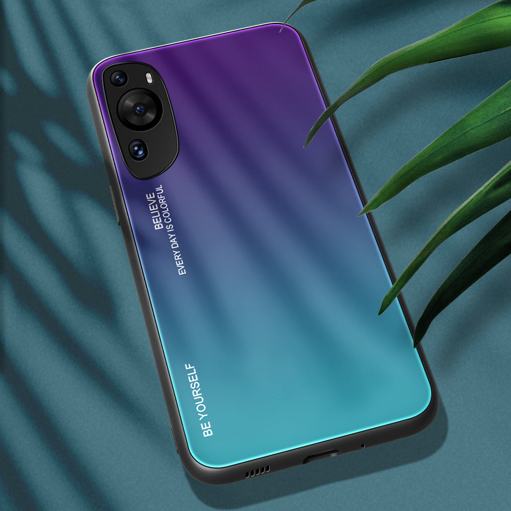 For Huawei P60 Art Gradient Color Phone Case Anti-Scratch Tempered Glass + PC + TPU Hybrid Cover