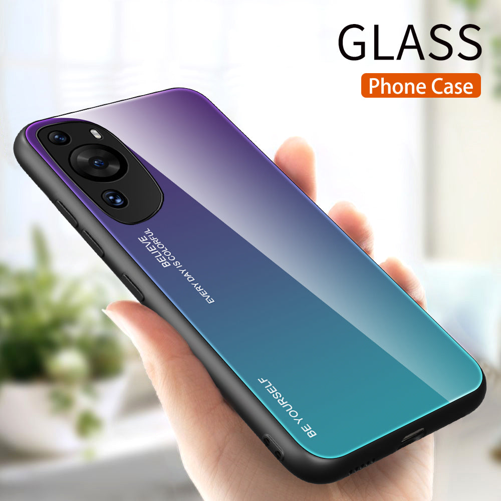 For Huawei P60 Art Gradient Color Phone Case Anti-Scratch Tempered Glass + PC + TPU Hybrid Cover
