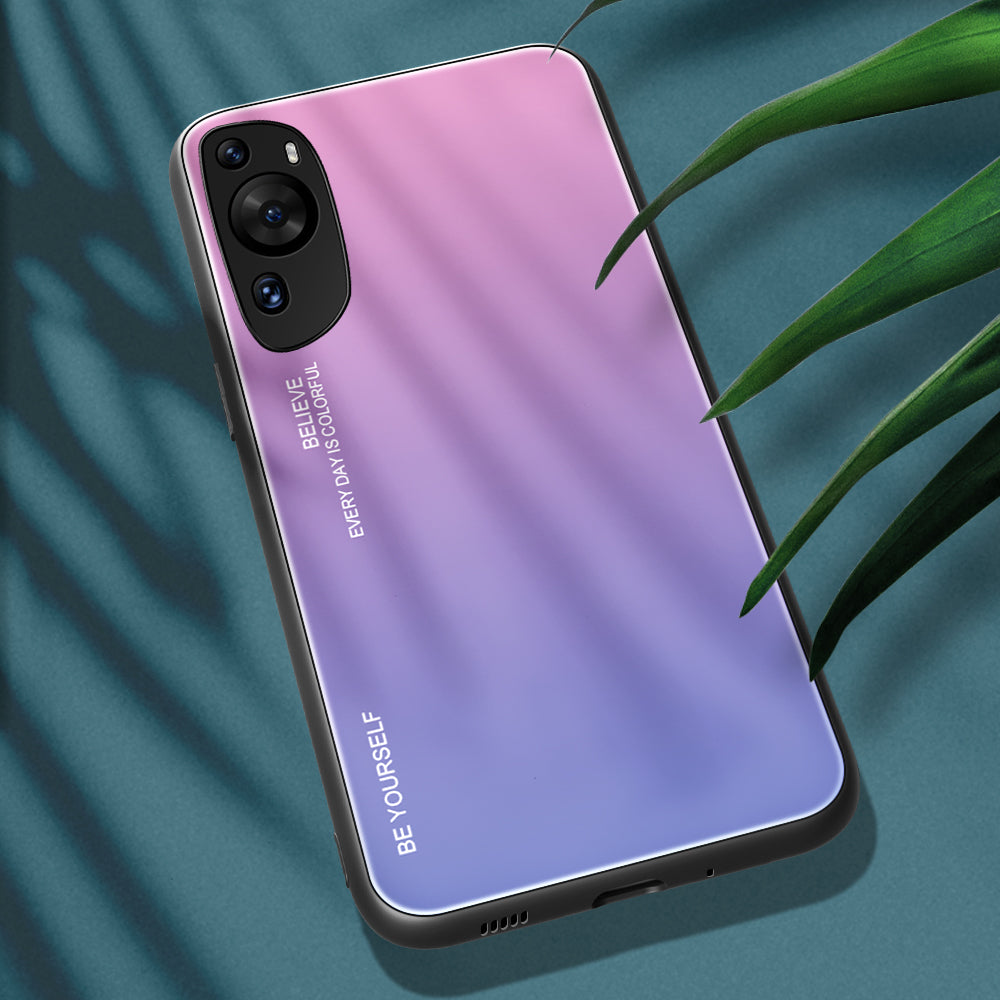 For Huawei P60 Art Gradient Color Phone Case Anti-Scratch Tempered Glass + PC + TPU Hybrid Cover
