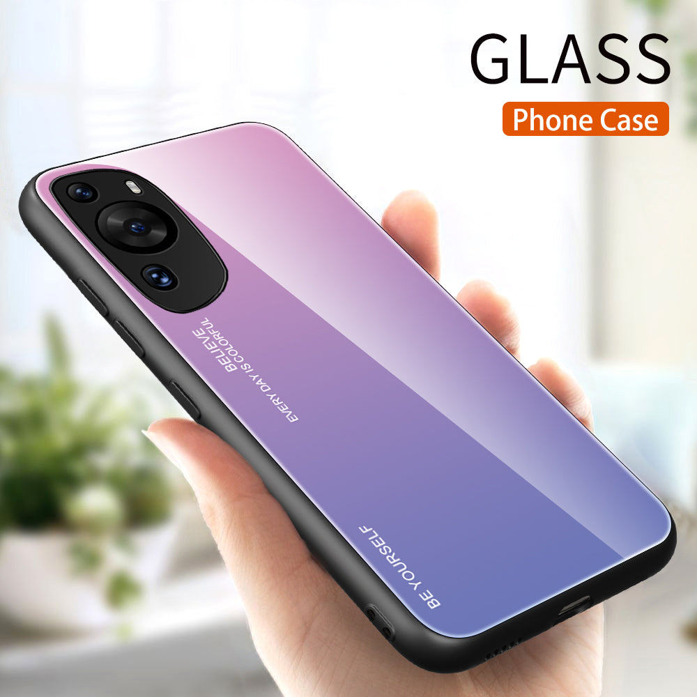 For Huawei P60 Art Gradient Color Phone Case Anti-Scratch Tempered Glass + PC + TPU Hybrid Cover
