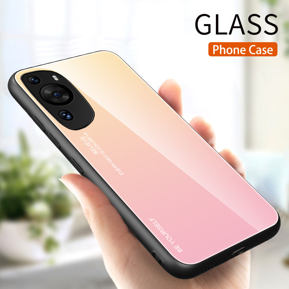 For Huawei P60 Art Gradient Color Phone Case Anti-Scratch Tempered Glass + PC + TPU Hybrid Cover