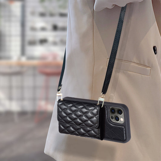 BF23-Style For iPhone 12 / 12 Pro Card Slots Phone Cover PU Leather Coated TPU Kickstand Case