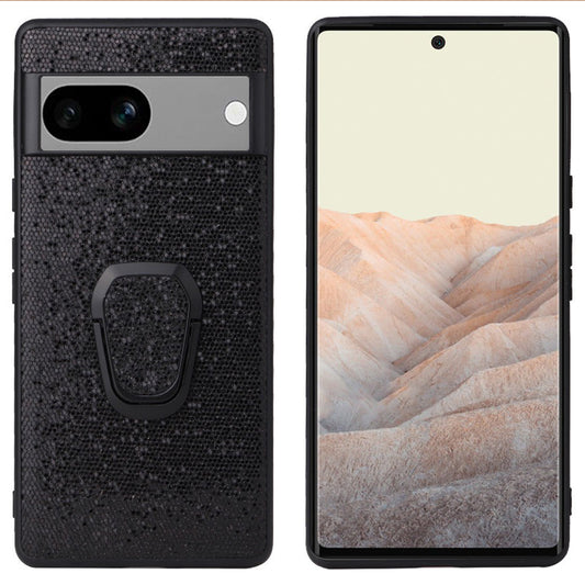 For Google Pixel 7a Phone Case Textured PU Leather Coated TPU + PC Anti-drop Back Cover with Kickstand