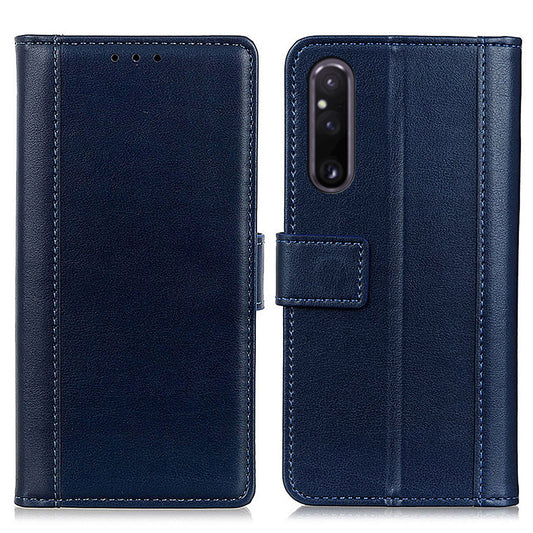 For Sony Xperia 1 V Glossy PU Leather Phone Case Magnetic Clasp Wallet Foldable Stand Cover