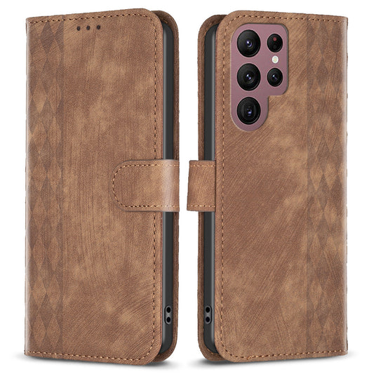 For Samsung Galaxy S22 Ultra 5G Imprinting Pattern Cover Stand Wallet Full Protection Phone Case