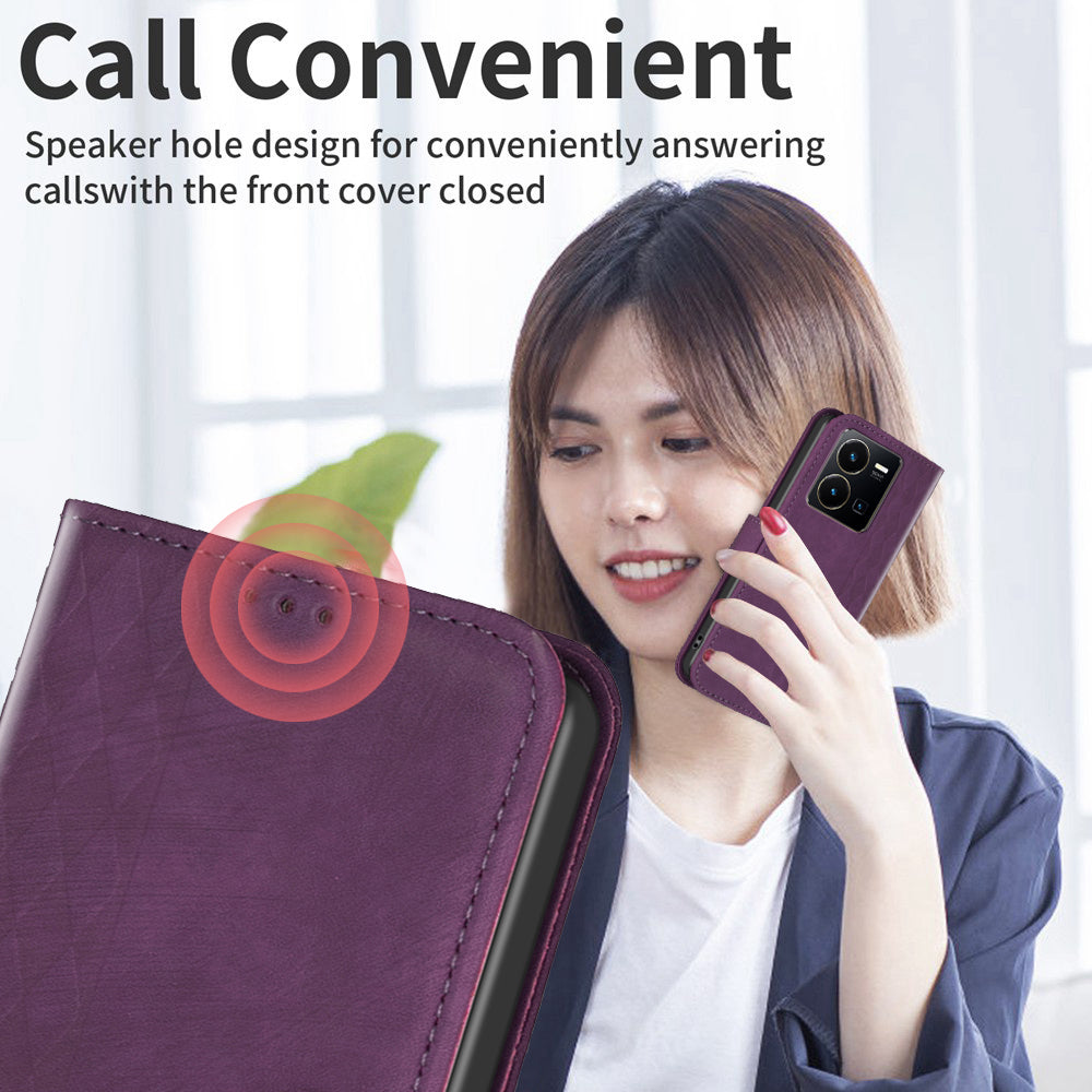 Phone Case for vivo Y35 4G (2022) / Y22s 4G PU Leather Grid Pattern Imprinted Cover with Stand Wallet