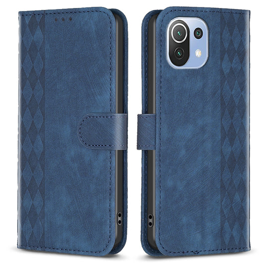 Phone Case for Xiaomi 11 Lite 5G NE / Mi 11 Lite 4G / 5G PU Leather Grid Pattern Imprinted Stand Wallet Cover
