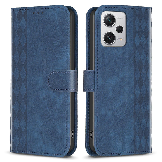 For Xiaomi Redmi Note 12 Pro+ 5G Leather Phone Case Imprinting Grid Wallet Stand Anti-drop Shell
