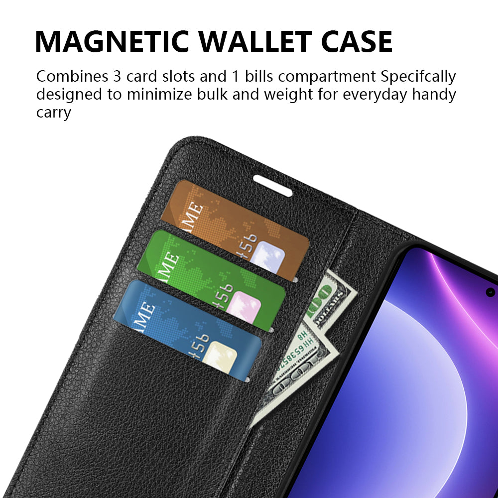 Stand Case for Xiaomi Redmi Note 12 Turbo / Poco F5 5G PU Leather Litchi Texture Wallet Phone Cover