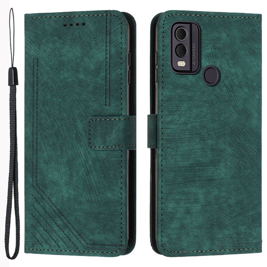 For Nokia C22 PU Leather Flip Case Skin-touch Stand Imprinted Lines Wallet Anti-drop Phone Cover