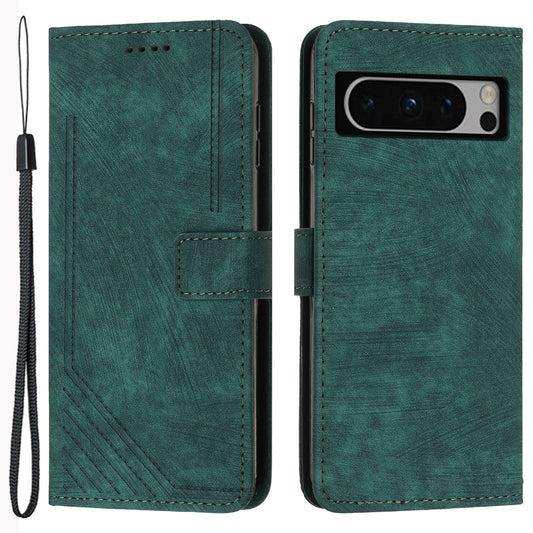 For Google Pixel 8 Pro Imprinted Lines Flip Case Skin-touch PU Leather Stand Wallet Phone Cover