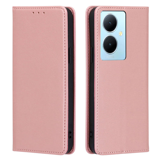 Calf Texture Leather Phone Cover for vivo Y78+ 5G , Full Protection Stand Wallet Case