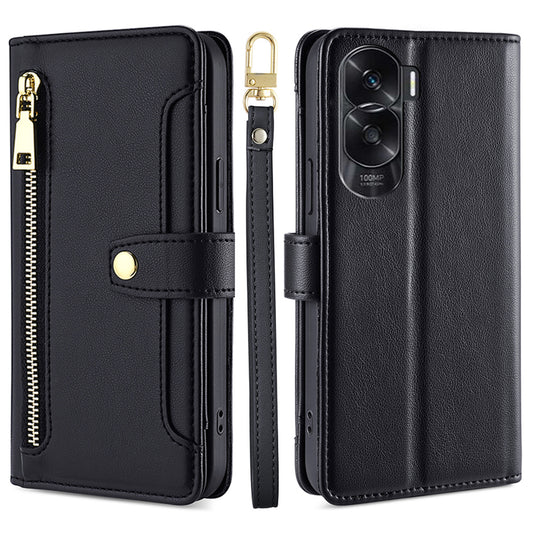 Leather Phone Cover for Honor X50i 5G / 90 Lite 5G Folio Flip Stand Wallet Case with Zipper Pocket