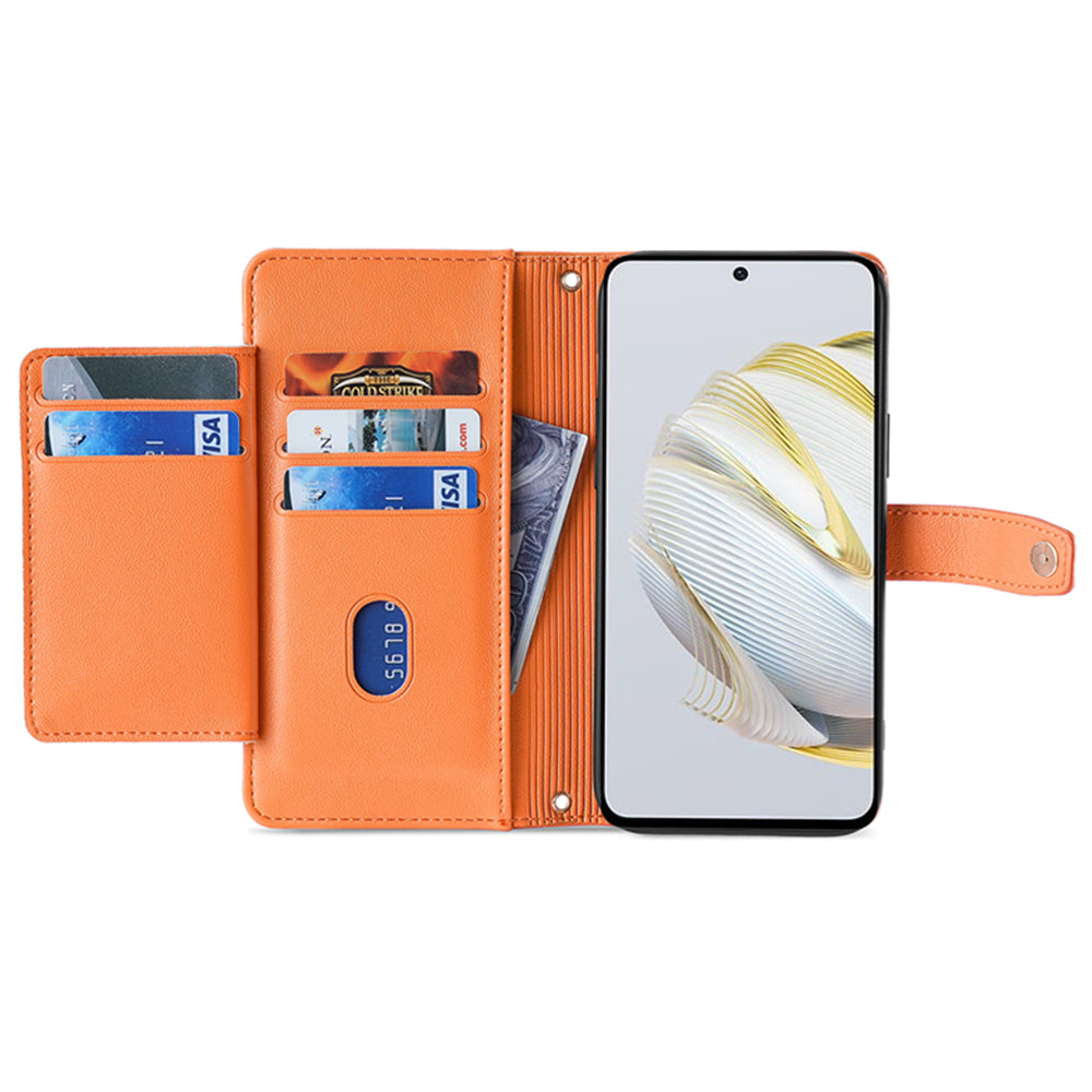 For Huawei nova 11 PU Leather+TPU Phone Cover Anti-drop Stand Wallet Case with Zipper Pocket